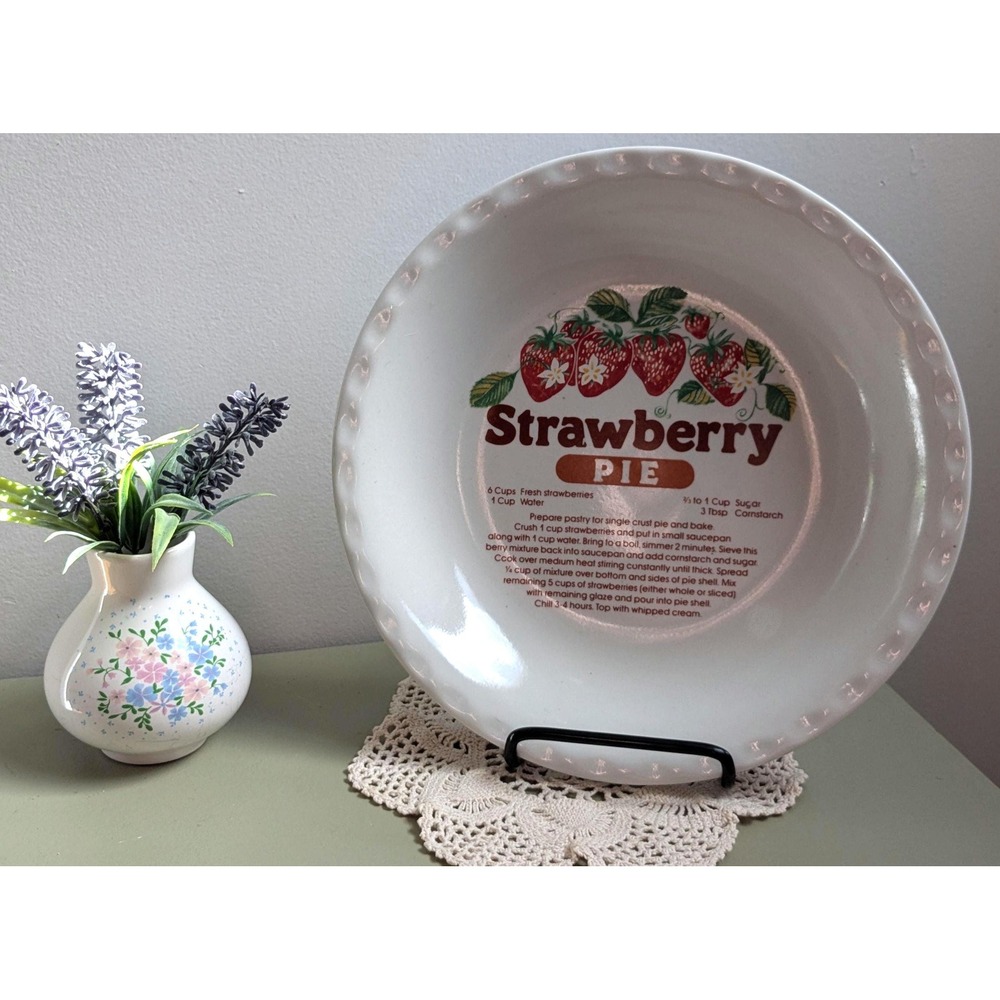 Vintage Strawberry Pie Recipe Ceramic Pie Plate 10 Inch Kitchen Decor